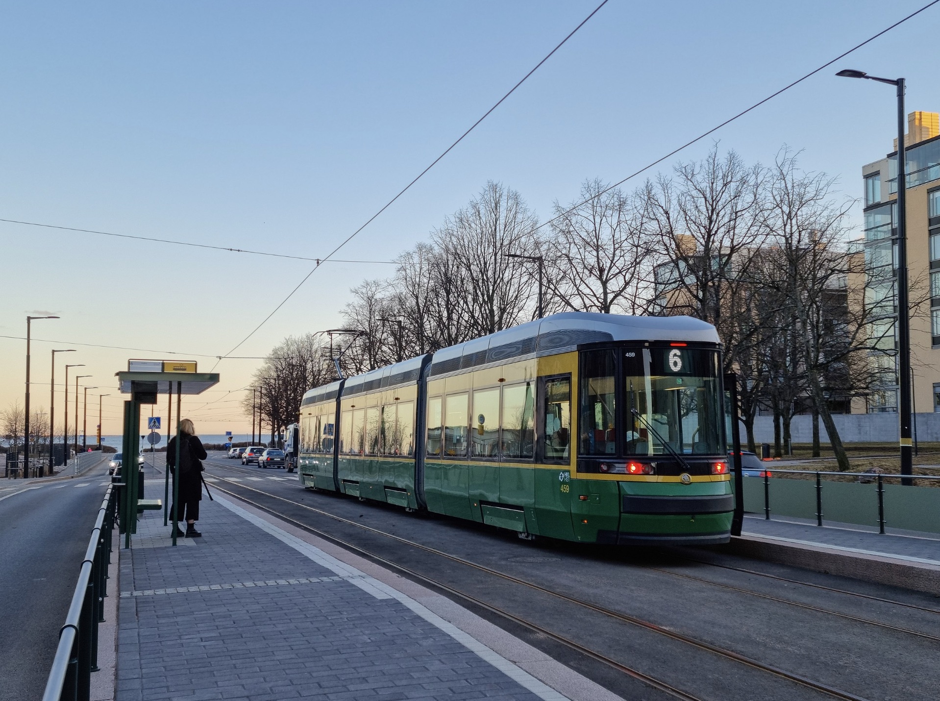The Helsinki tram network at sunset